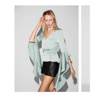 Express Cascading Sleeve Surplice Blouse